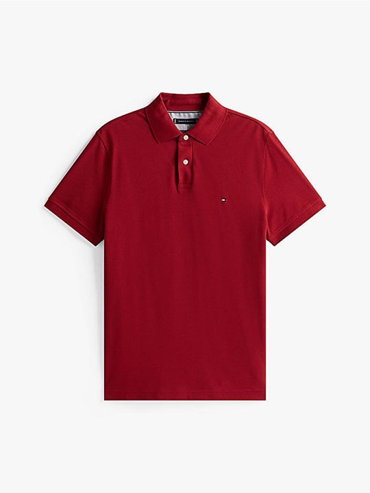 TOMMY HILFIGER Tommy Hilfiger Erkek Dokuma Polo Yaka Kısa Kol Günlük Kırmızı Polo Yaka T-Shirt MW0MW17770-XIT