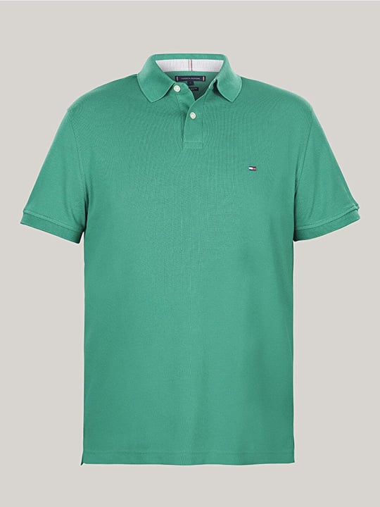 Tommy Hilfiger Tommy Hilfiger Erkek Dokuma Polo Yaka Kısa Kol Günlük Yeşil Polo Yaka T-Shirt MW0MW17770-L4F