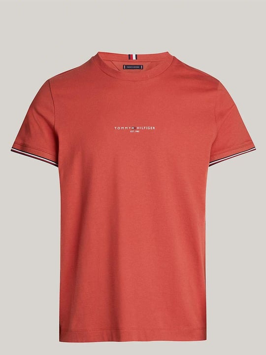 TOMMY HILFIGER Tommy Hilfiger Erkek Dokuma Kumaş Kısa Kol Düz Model Kırmızı T-Shirt MW0MW32584-XLD