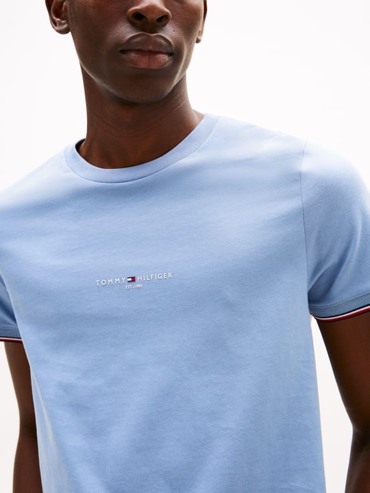 TOMMY HILFIGER Tommy Hilfiger Erkek Dokuma Kumaş Kısa Kol Düz Model Mavi1 T-Shirt MW0MW32584-C2B
