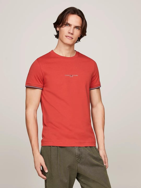 Tommy Hilfiger Tommy Hilfiger Erkek Dokuma Kumaş Kısa Kol Düz Model Kırmızı T-Shirt MW0MW32584-XM0