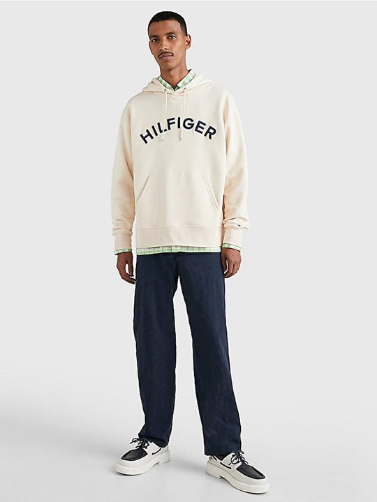 Tommy Hilfiger Tommy Hilfiger Erkek Dokuma Kapişonlu Yaka Uzun Kol Günlük Bej Sweatshirt MW0MW31070-AF6