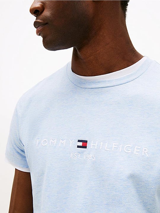 TOMMY HILFIGER Tommy Hilfiger Erkek Dokuma Kumaş Kısa Kol Düz Model Mavi1 T-Shirt MW0MW11797-DS9