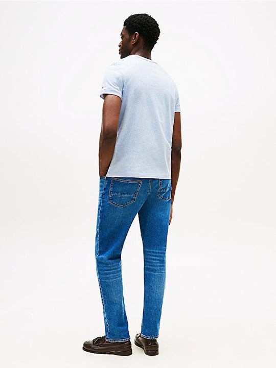 TOMMY HILFIGER Tommy Hilfiger Erkek Dokuma Kumaş Kısa Kol Düz Model Mavi1 T-Shirt MW0MW11797-DS9