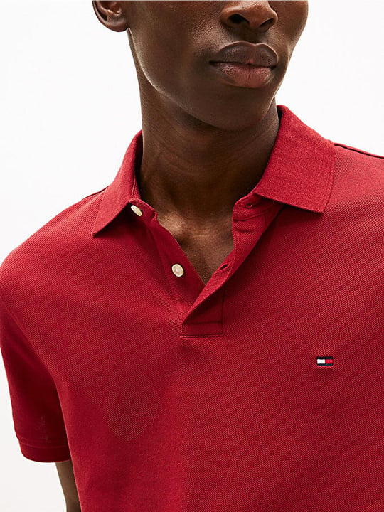 TOMMY HILFIGER Tommy Hilfiger Erkek Dokuma Polo Yaka Kısa Kol Günlük Kırmızı Polo Yaka T-Shirt MW0MW17770-XIT