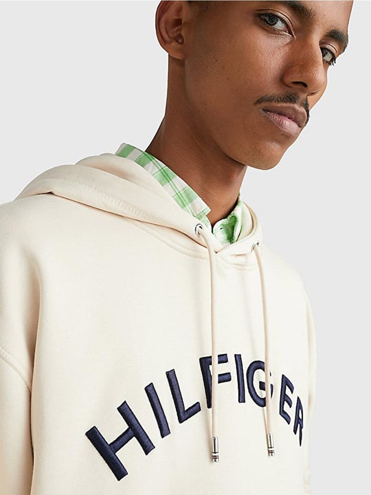 Tommy Hilfiger Tommy Hilfiger Erkek Dokuma Kapişonlu Yaka Uzun Kol Günlük Bej Sweatshirt MW0MW31070-AF6