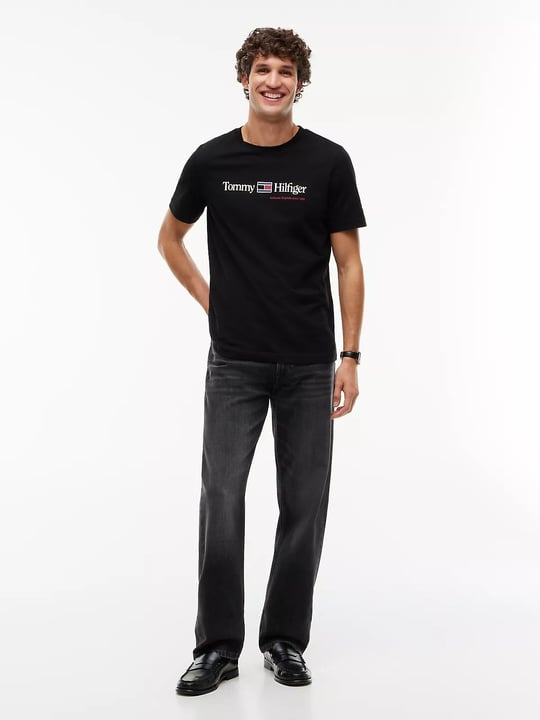 Tommy Hilfiger Tommy Hilfiger Erkek Dokuma Bisiklet Yaka Kısa Kollu Günlük Siyah T-Shirt MW0MW44875-BDS