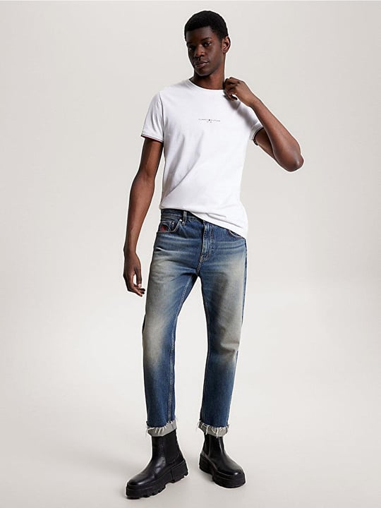 Tommy Hilfiger Tommy Hilfiger Erkek Dokuma Kumaş Kısa Kol Düz Model Beyaz T-Shirt MW0MW32584-YBR