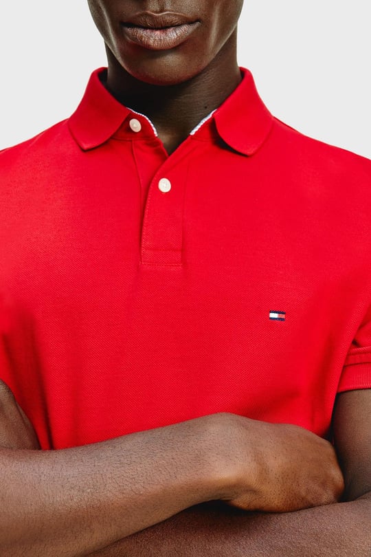 Tommy Hilfiger Tommy Hilfiger Erkek Dokuma Polo Yaka Kısa Kol Günlük Kırmızı Polo Yaka T-Shirt MW0MW17770-XLG