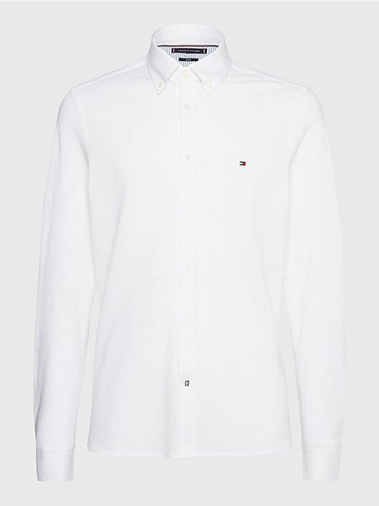 Tommy Hilfiger Tommy Hilfiger Erkek Dokuma Gömlek Yaka Uzun Kol Günlük Beyaz Gömlek MW0MW30675-YCF