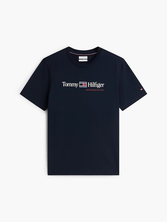 Tommy Hilfiger Tommy Hilfiger Erkek Dokuma Bisiklet Yaka Kısa Kollu Günlük Lacivert T-Shirt MW0MW44875-DW5