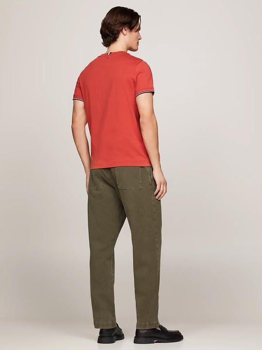 TOMMY HILFIGER Tommy Hilfiger Erkek Dokuma Kumaş Kısa Kol Düz Model Kırmızı T-Shirt MW0MW32584-XLD