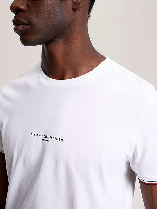 Tommy Hilfiger Tommy Hilfiger Erkek Dokuma Kumaş Kısa Kol Düz Model Beyaz T-Shirt MW0MW32584-YBR