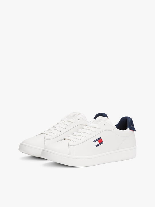 TOMMY HILFIGER Tommy Hilfiger Erkek Düşük Bilekli Logo Bayraklı Deri Mavi Sneaker EM0EM01596-0G1