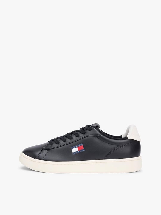 Tommy Hilfiger Tommy Hilfiger Erkek Düşük Bilekli Logo Bayraklı Deri Siyah Sneaker EM0EM01596-0GN