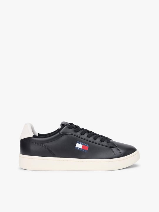 Tommy Hilfiger Tommy Hilfiger Erkek Düşük Bilekli Logo Bayraklı Deri Siyah Sneaker EM0EM01596-0GN
