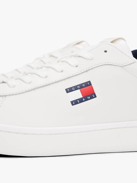 TOMMY HILFIGER Tommy Hilfiger Erkek Düşük Bilekli Logo Bayraklı Deri Mavi Sneaker EM0EM01596-0G1