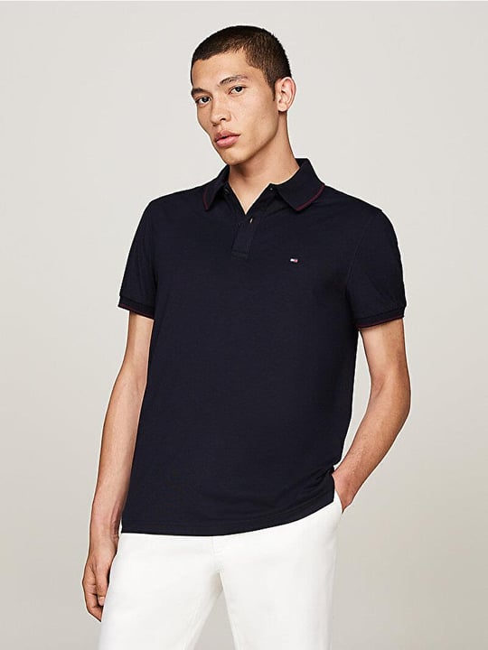 Tommy Hilfiger Tommy Hilfiger Erkek Göğüste Tommy Hilfiger Bayrak İşlemesi Mavi Polo Yaka T-Shirt MW0MW37310-DW5