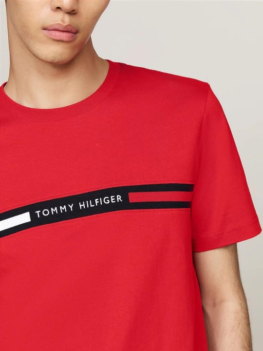 Tommy Hilfiger Tommy Hilfiger Erkek Göğsü Şerit Detaylı Bisiklet Yaka Kısa Kollu Kırmızı T-Shirt MW0MW36498-XLG