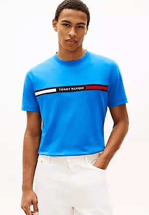 Tommy Hilfiger Tommy Hilfiger Erkek Göğsü Şerit Detaylı Bisiklet Yaka Kısa Kollu Mavi T-Shirt MW0MW36498-C4U