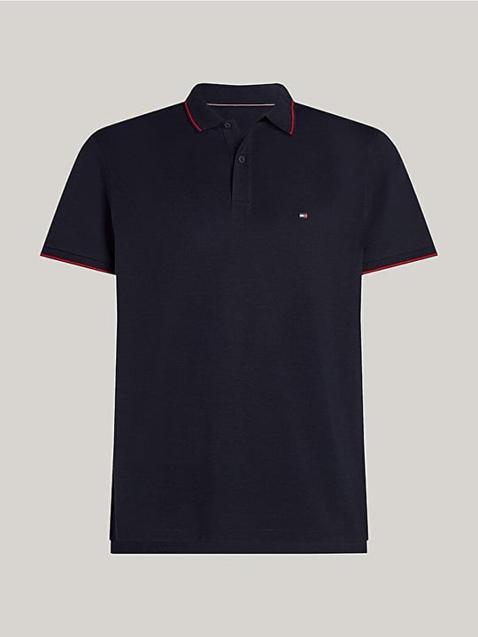 Tommy Hilfiger Tommy Hilfiger Erkek Göğüste Tommy Hilfiger Bayrak İşlemesi Mavi Polo Yaka T-Shirt MW0MW37310-DW5
