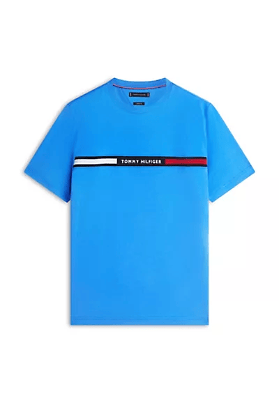 Tommy Hilfiger Tommy Hilfiger Erkek Göğsü Şerit Detaylı Bisiklet Yaka Kısa Kollu Mavi T-Shirt MW0MW36498-C4U