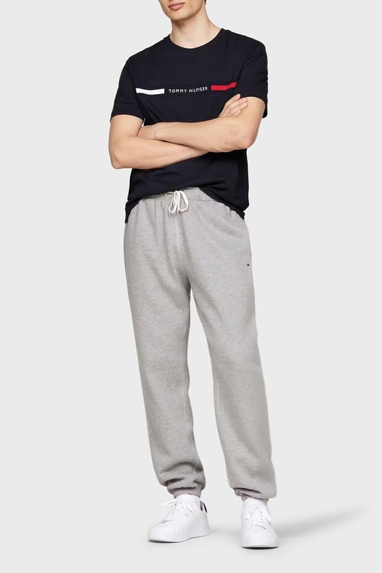 TOMMY HILFIGER Tommy Hilfiger Erkek Göğsü Şerit Detaylı Bisiklet Yaka Kısa Kollu Siyah T-Shirt MW0MW36498-BDS