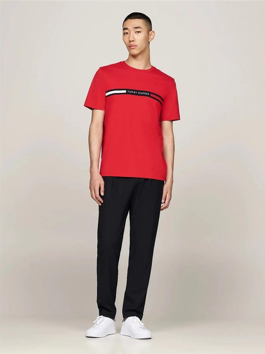 Tommy Hilfiger Tommy Hilfiger Erkek Göğsü Şerit Detaylı Bisiklet Yaka Kısa Kollu Kırmızı T-Shirt MW0MW36498-XLG