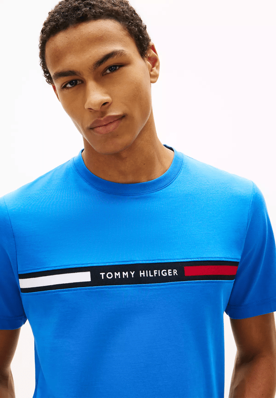 Tommy Hilfiger Tommy Hilfiger Erkek Göğsü Şerit Detaylı Bisiklet Yaka Kısa Kollu Mavi T-Shirt MW0MW36498-C4U