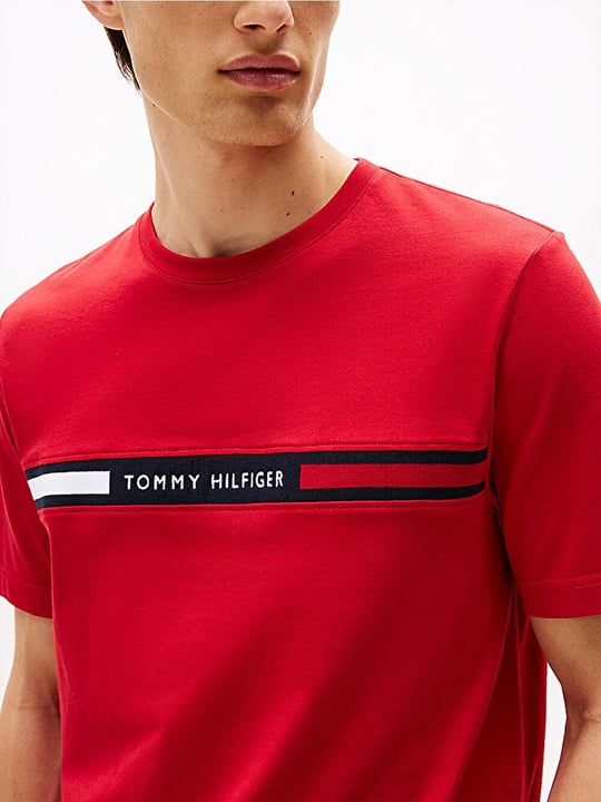 Tommy Hilfiger Tommy Hilfiger Erkek Göğsü Şerit Detaylı Bisiklet Yaka Kısa Kollu Kırmızı T-Shirt MW0MW36498-XLD