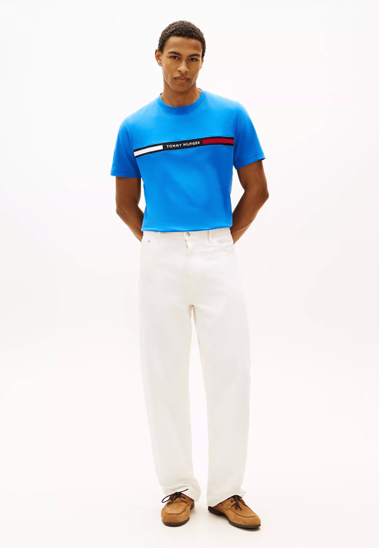 Tommy Hilfiger Tommy Hilfiger Erkek Göğsü Şerit Detaylı Bisiklet Yaka Kısa Kollu Mavi T-Shirt MW0MW36498-C4U