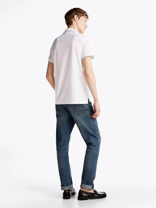 TOMMY HILFIGER Tommy Hilfiger Erkek Göğüste Tommy Hilfiger Bayrak İşlemesi Beyaz Polo Yaka T-Shirt MW0MW37310-YBR