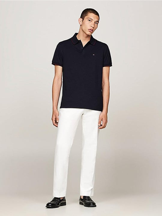 Tommy Hilfiger Tommy Hilfiger Erkek Göğüste Tommy Hilfiger Bayrak İşlemesi Mavi Polo Yaka T-Shirt MW0MW37310-DW5