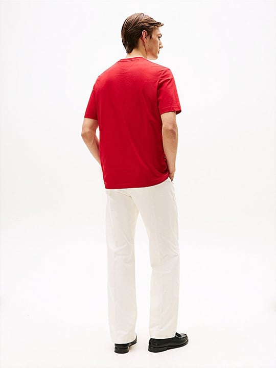 Tommy Hilfiger Tommy Hilfiger Erkek Göğsü Şerit Detaylı Bisiklet Yaka Kısa Kollu Kırmızı T-Shirt MW0MW36498-XLD