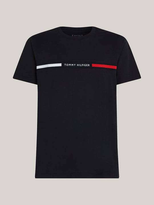 Tommy Hilfiger Tommy Hilfiger Erkek Göğsü Şerit Detaylı Bisiklet Yaka Kısa Kollu Mavi T-Shirt MW0MW36498-DW5