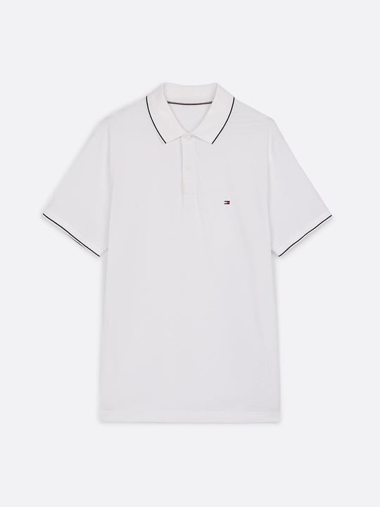 TOMMY HILFIGER Tommy Hilfiger Erkek Göğüste Tommy Hilfiger Bayrak İşlemesi Beyaz Polo Yaka T-Shirt MW0MW37310-YBR
