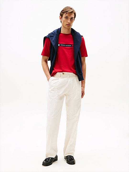 Tommy Hilfiger Tommy Hilfiger Erkek Göğsü Şerit Detaylı Bisiklet Yaka Kısa Kollu Kırmızı T-Shirt MW0MW36498-XLD