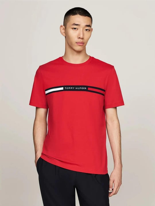 Tommy Hilfiger Tommy Hilfiger Erkek Göğsü Şerit Detaylı Bisiklet Yaka Kısa Kollu Kırmızı T-Shirt MW0MW36498-XLG