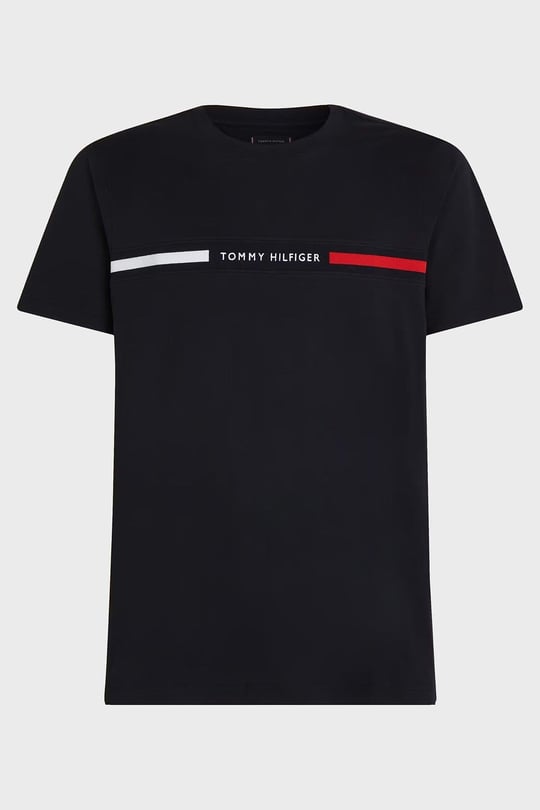 TOMMY HILFIGER Tommy Hilfiger Erkek Göğsü Şerit Detaylı Bisiklet Yaka Kısa Kollu Siyah T-Shirt MW0MW36498-BDS