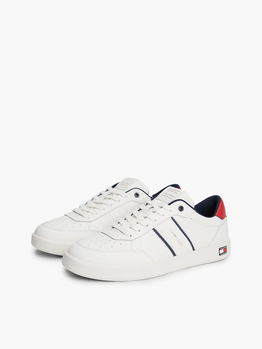 Tommy Hilfiger Tommy Hilfiger Erkek Hakiki Deri Karışımlı Delikli Yüzey EVA Tabanlı Logolu Beyaz Sneaker EM0EM01758-0GY