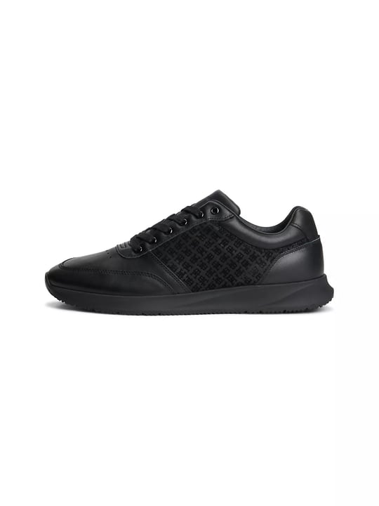 Tommy Hilfiger Tommy Hilfiger Erkek Hakiki Deri TH Monogram Logolu Karma Dokulu Siyah Sneaker FM0FM06015-BDS