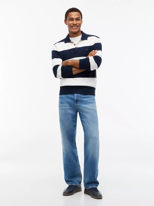 Tommy Hilfiger Tommy Hilfiger Erkek Hakiki Deri Karışımlı Kaplamalı Yüzey Renkli Logo Detaylı Lacivert Sneaker EM0EM01762-C1G