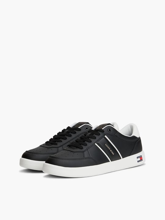 Tommy Hilfiger Tommy Hilfiger Erkek Hakiki Deri Karışımlı Delikli Yüzey EVA Tabanlı Logolu Siyah Sneaker EM0EM01758-BDS
