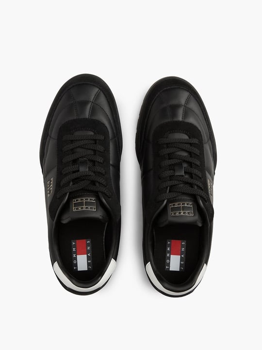 Tommy Hilfiger Tommy Hilfiger Erkek Hakiki Deri Karma Dokulu  Metalik Logolu Siyah Sneaker EM0EM01794-BDS