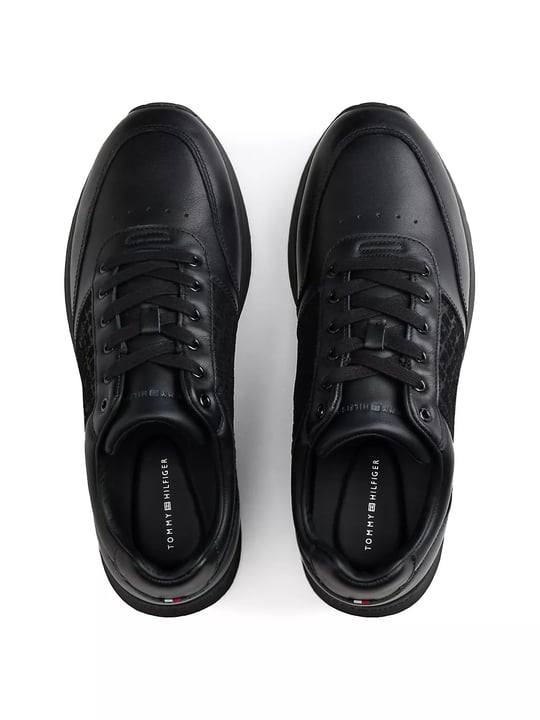 Tommy Hilfiger Tommy Hilfiger Erkek Hakiki Deri TH Monogram Logolu Karma Dokulu Siyah Sneaker FM0FM06015-BDS