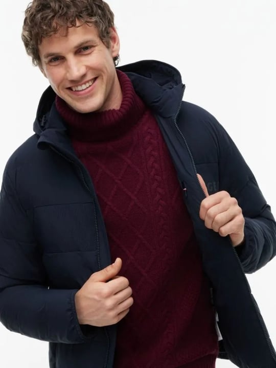 Tommy Hilfiger Tommy Hilfiger Erkek Kalın Yalıtımlı Çıkarılabilir Kapüşonlu Kapitone Desenli Uzun Kollu Lacivert Mont MW0MW45273-DW5