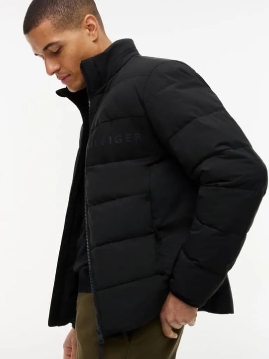 Tommy Hilfiger Tommy Hilfiger Erkek Kalın Yalıtımlı Çıkarılabilir Kapüşonlu Kapitone Desenli Uzun Kollu Siyah Mont MW0MW45273-BDS