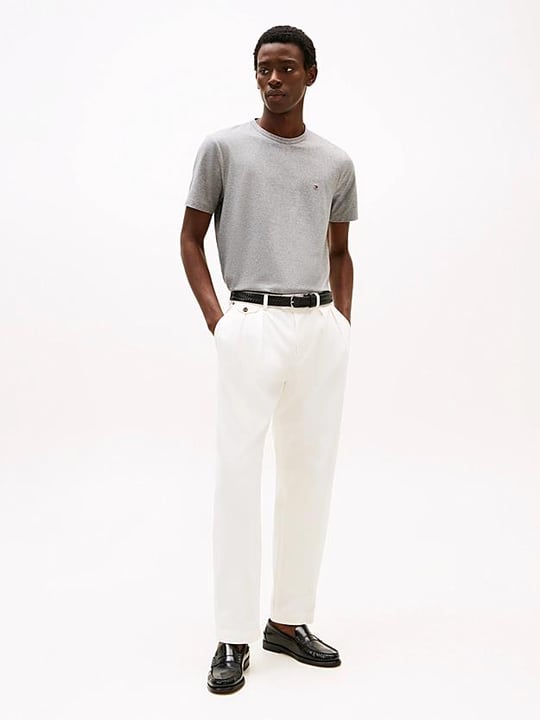 TOMMY HILFIGER Tommy Hilfiger Erkek Kısa Kol Bisiklet Yaka Tommy Hilfiger Yazı Desen Slim Fit Gri T-Shirt MW0MW37313-P91