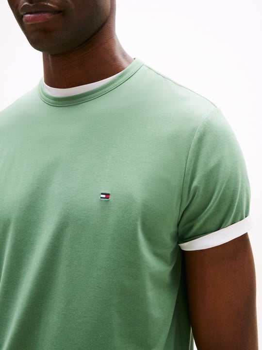 TOMMY HILFIGER Tommy Hilfiger Erkek Kısa Kol Bisiklet Yaka Tommy Hilfiger Yazı Desen Slim Fit Yeşil T-Shirt MW0MW37313-L0M