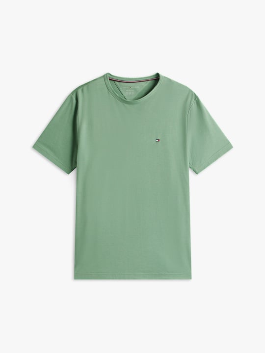 TOMMY HILFIGER Tommy Hilfiger Erkek Kısa Kol Bisiklet Yaka Tommy Hilfiger Yazı Desen Slim Fit Yeşil T-Shirt MW0MW37313-L0M